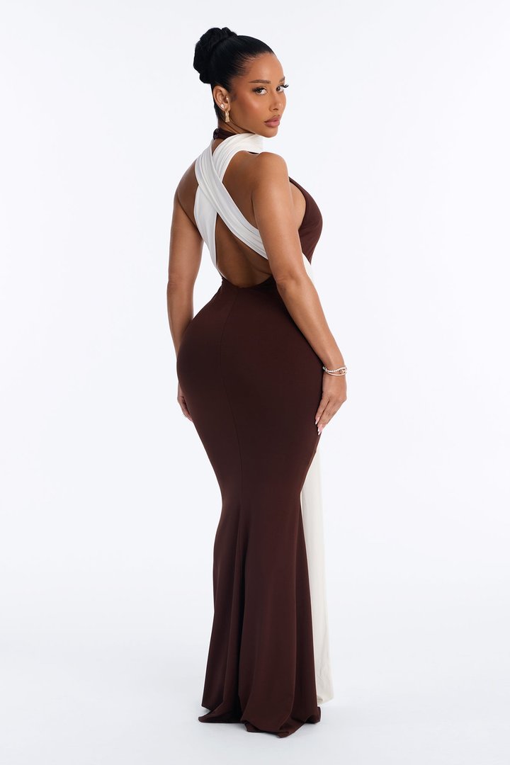 Nicole Colorblock Maxi Dress - Brown/combo