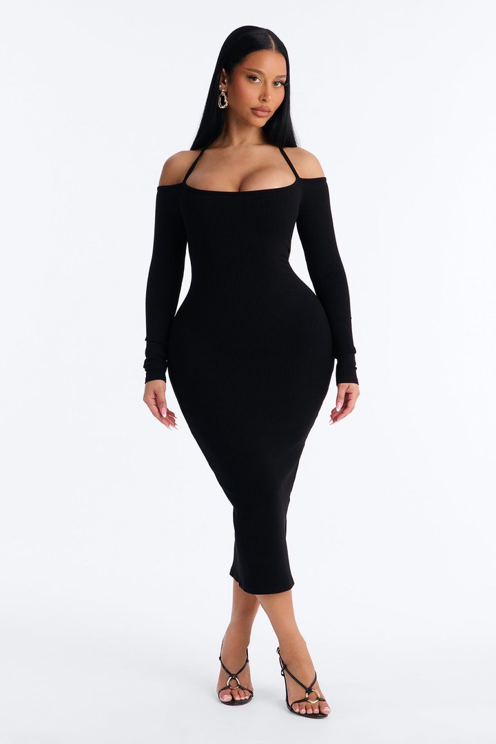 Sariyah Snatched Midi Dress - Black