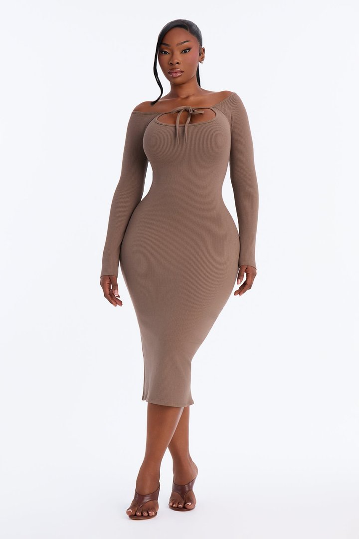 Sariyah Snatched Midi Dress - Stone