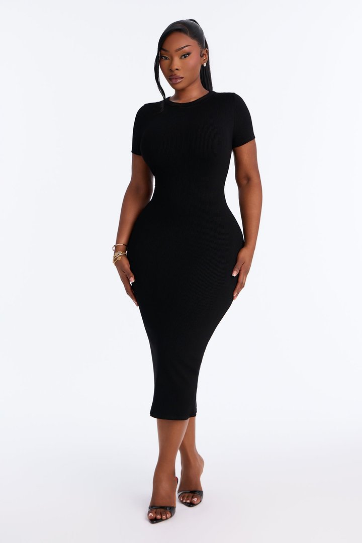 Sasha Snatched Midi Dress - Black
