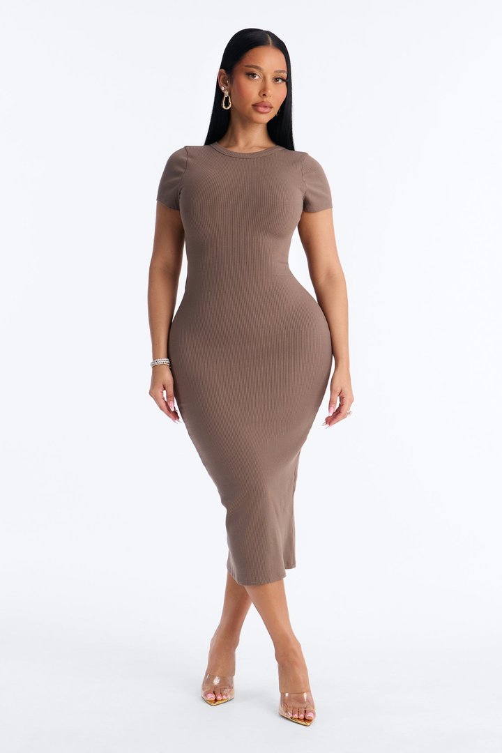 Sasha Snatched Midi Dress - Stone