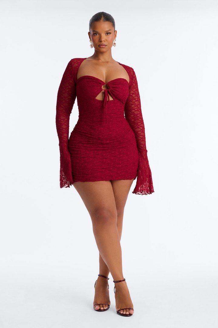 Saffron Lace Micro Mini Dress - Burgundy