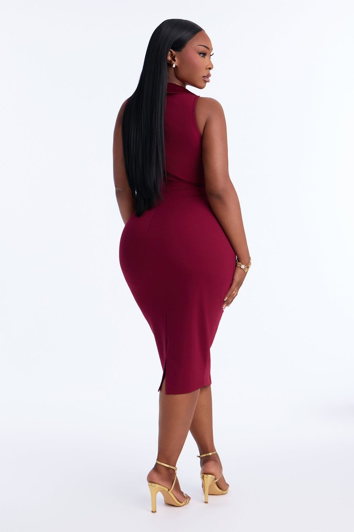 Mackenzie Double Breasted Crepe Knit Midi Dress - Wine