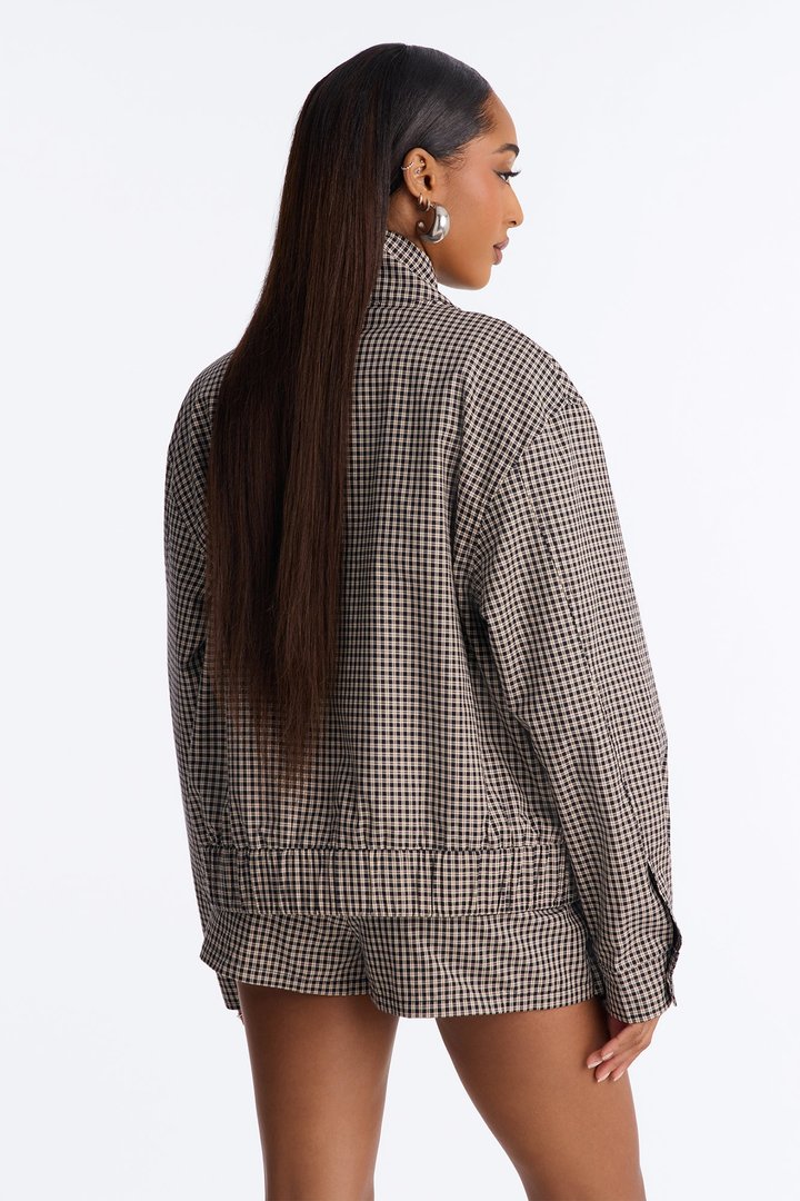 Hannah Gingham Pleated Skort Set - Taupe/combo