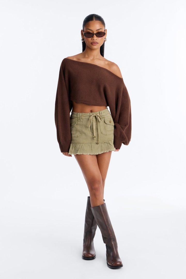 Play For Keeps Low Rise Cargo Mini Skirt - Olive