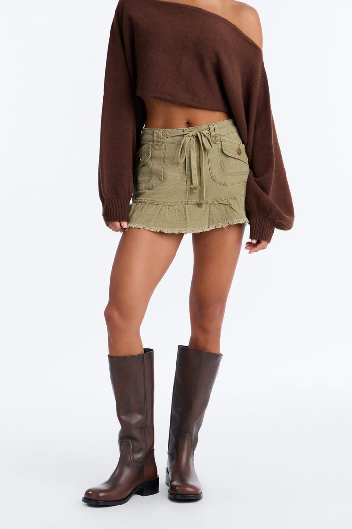 Play For Keeps Low Rise Cargo Mini Skirt - Olive