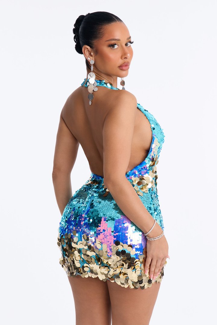It's My Party Halter Sequin Mini Dress - Multi Color