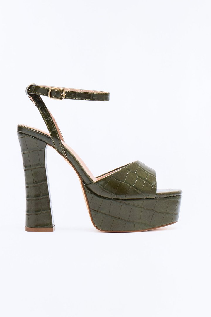 Eliza Croc Platform Heels - Olive