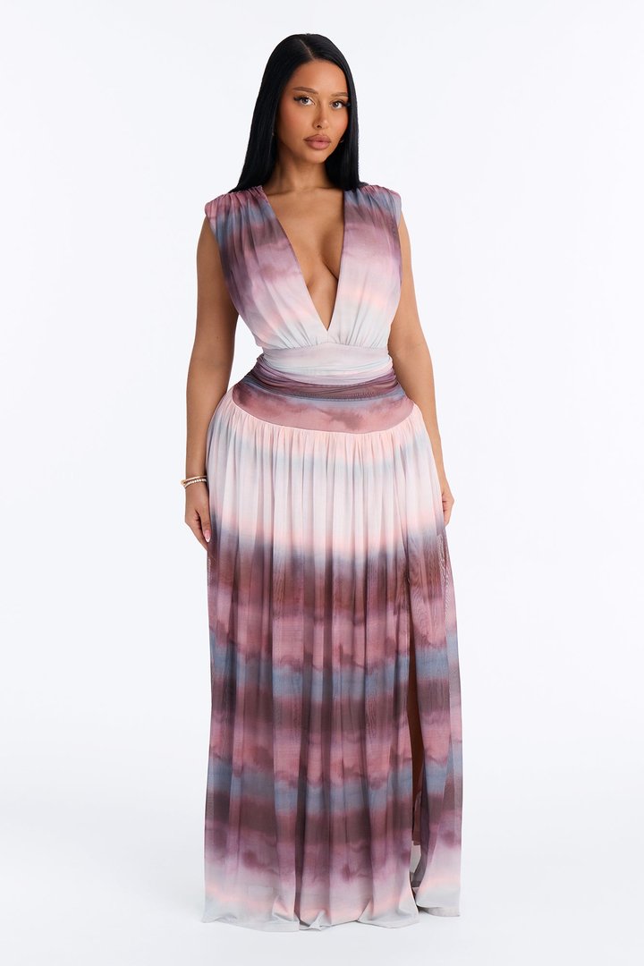 Classic Chic Mesh Maxi Dress - Mauve/combo