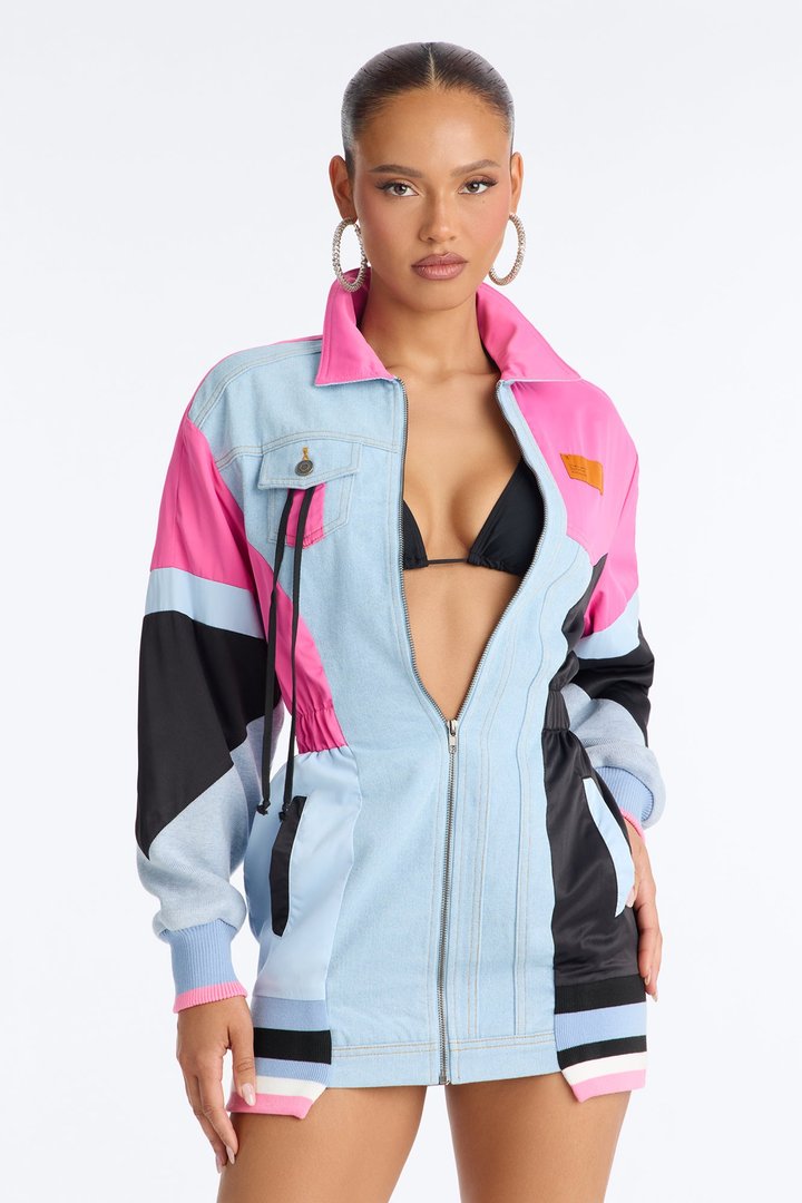 Sonic Zoom Denim Mini Dress - Pink/combo