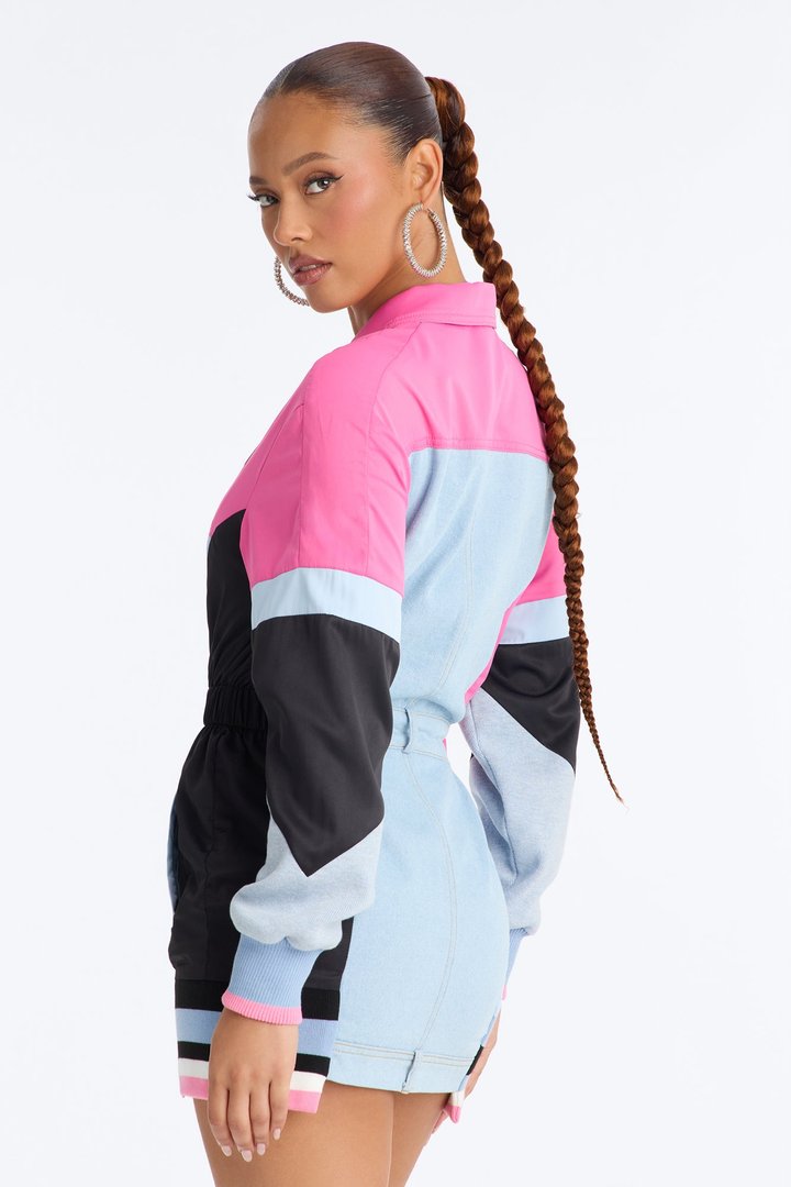 Sonic Zoom Denim Mini Dress - Pink/combo