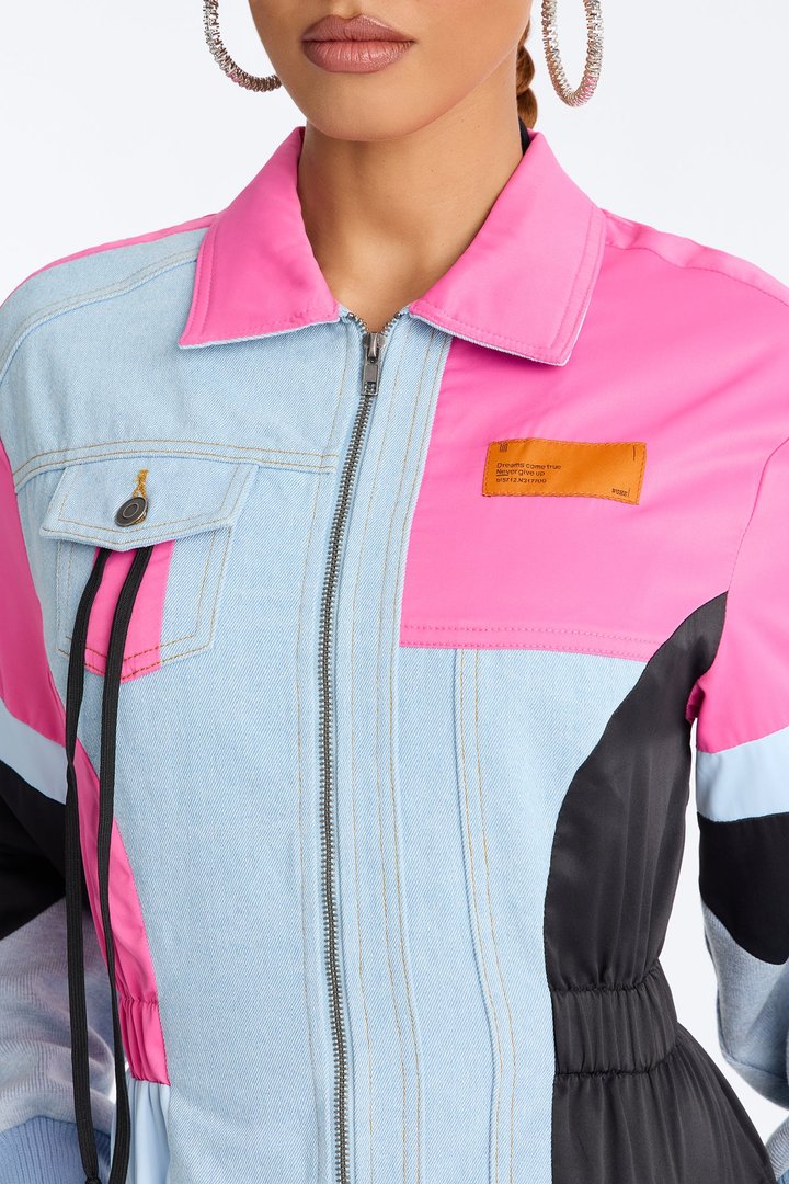 Sonic Zoom Denim Mini Dress - Pink/combo