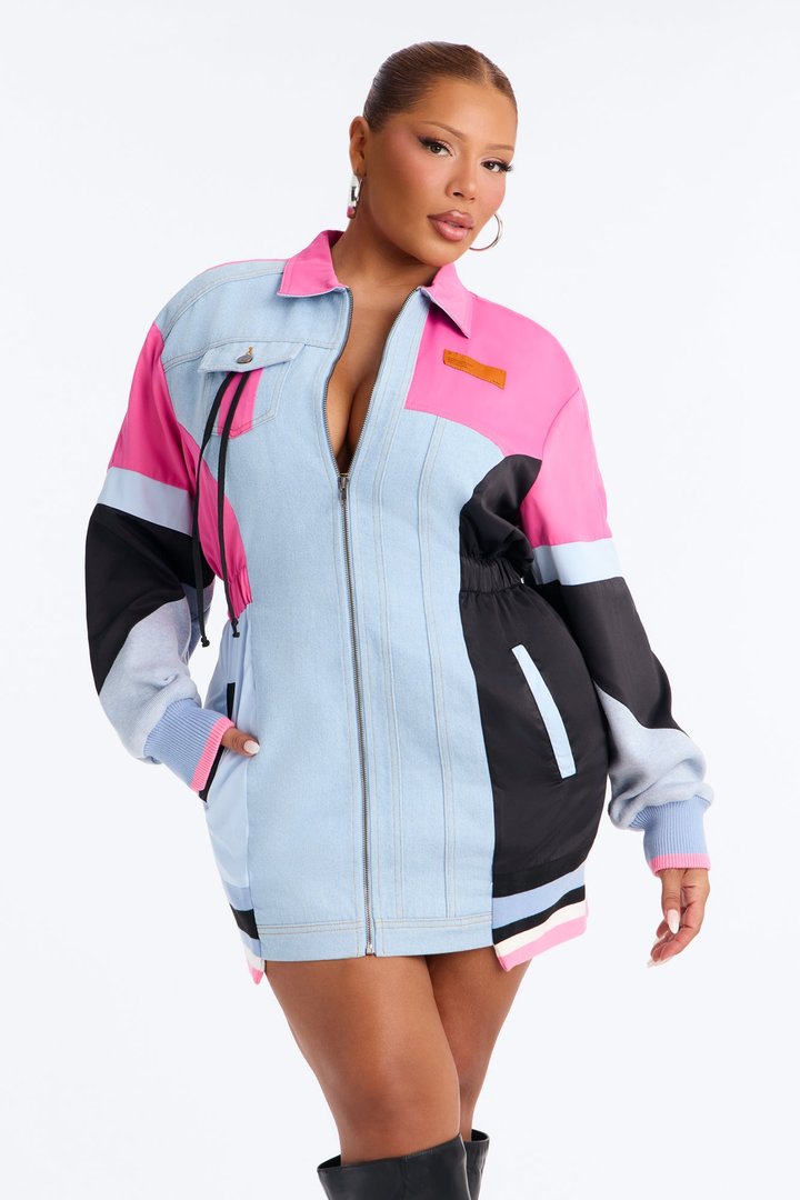 Sonic Zoom Denim Mini Dress - Pink/combo