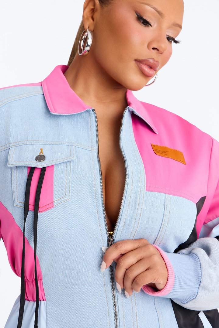 Sonic Zoom Denim Mini Dress - Pink/combo