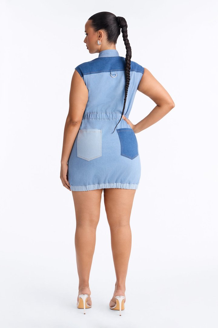 Sonic Vroom Stretch Denim Mini Dress - Denim