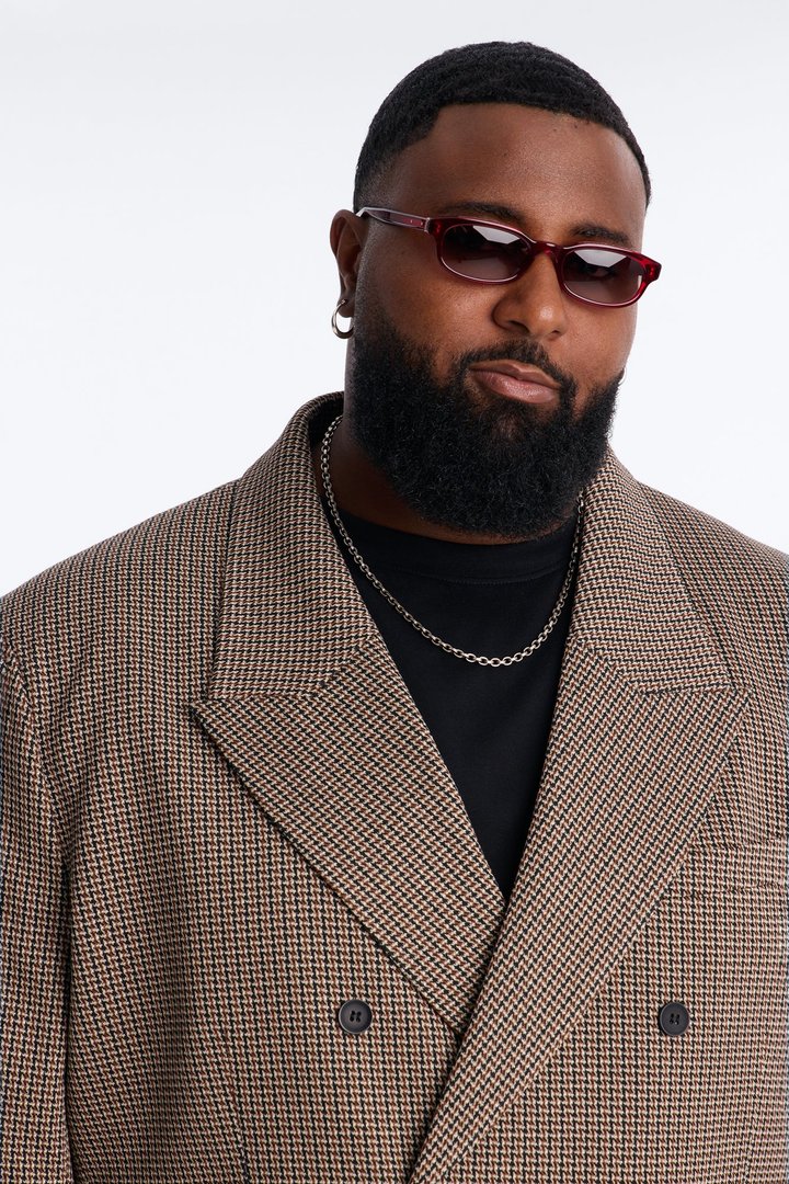 Executive Houndstooth Double Breasted Blazer - Brown