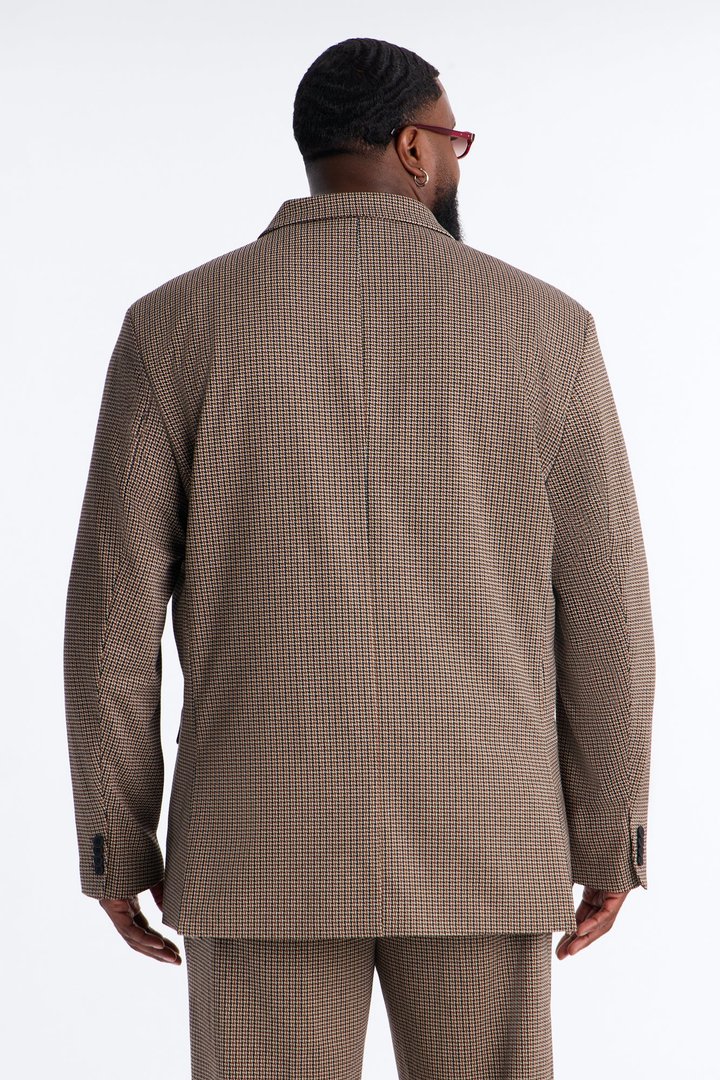 Executive Houndstooth Double Breasted Blazer - Brown