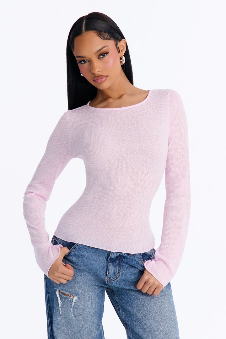 Radiant Ribbed Boat Neck Top - Light Pink