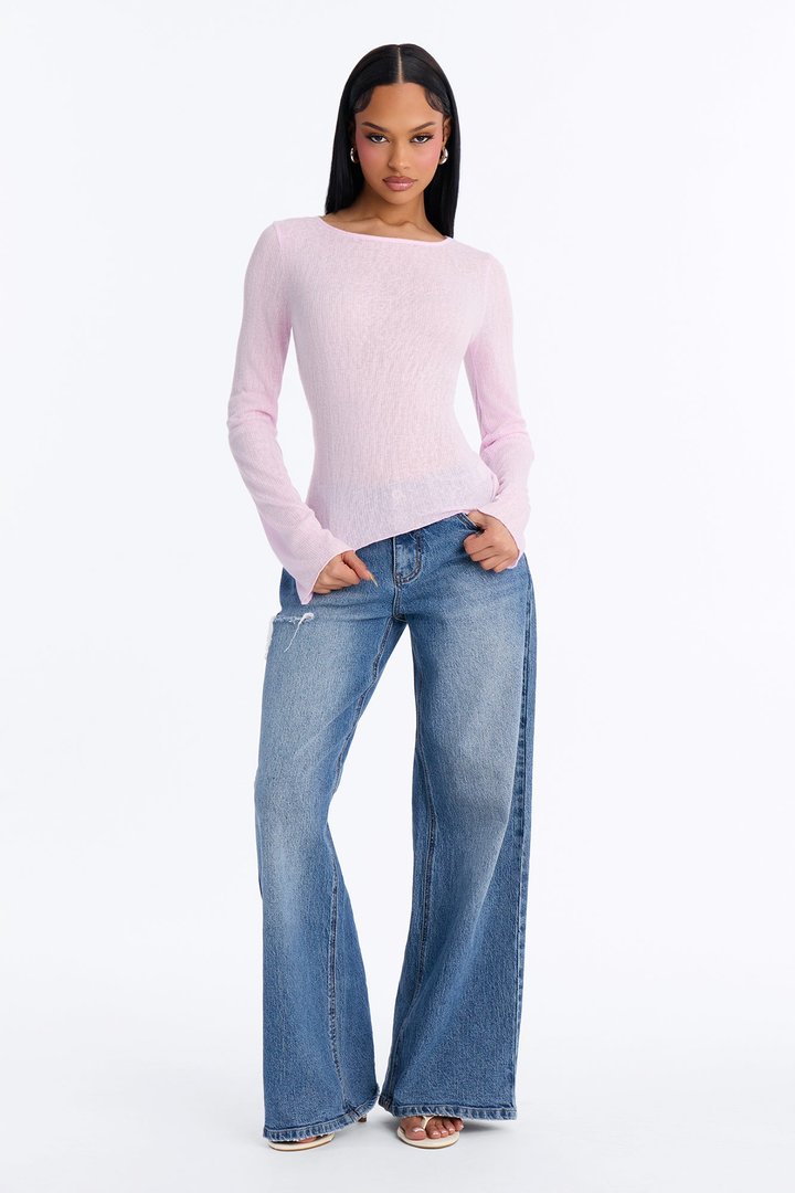 Radiant Ribbed Boat Neck Top - Light Pink