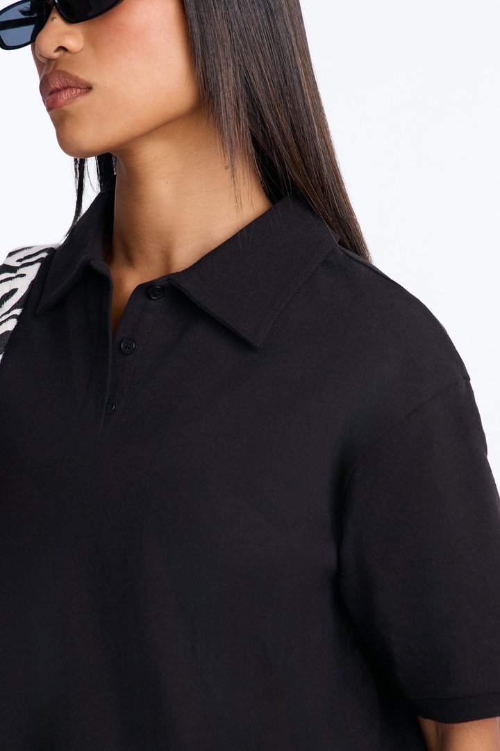 Chelley Relaxed Fit Polo Shirt - Black
