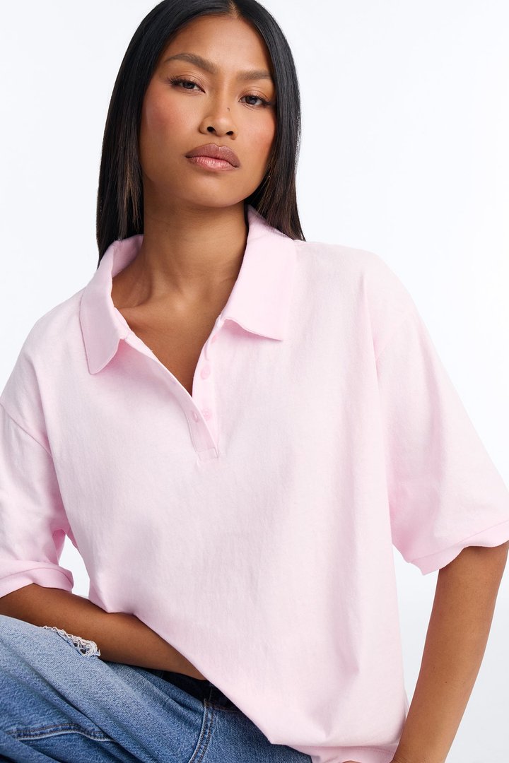 Chelley Relaxed Fit Polo Shirt - Light Pink