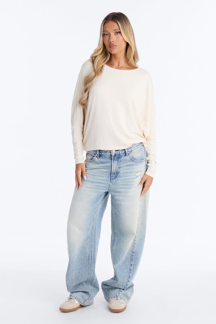 Luna Batwing Round Neck Top - Cream