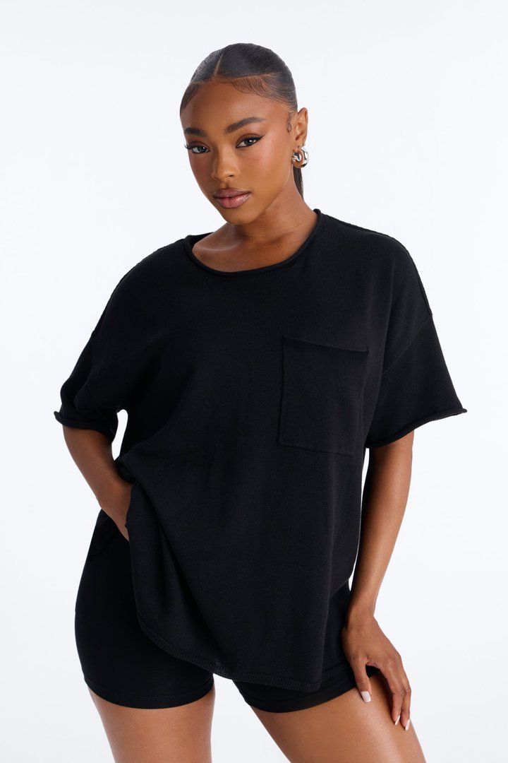 Rory Oversized Scoop Neck T Shirt - Black