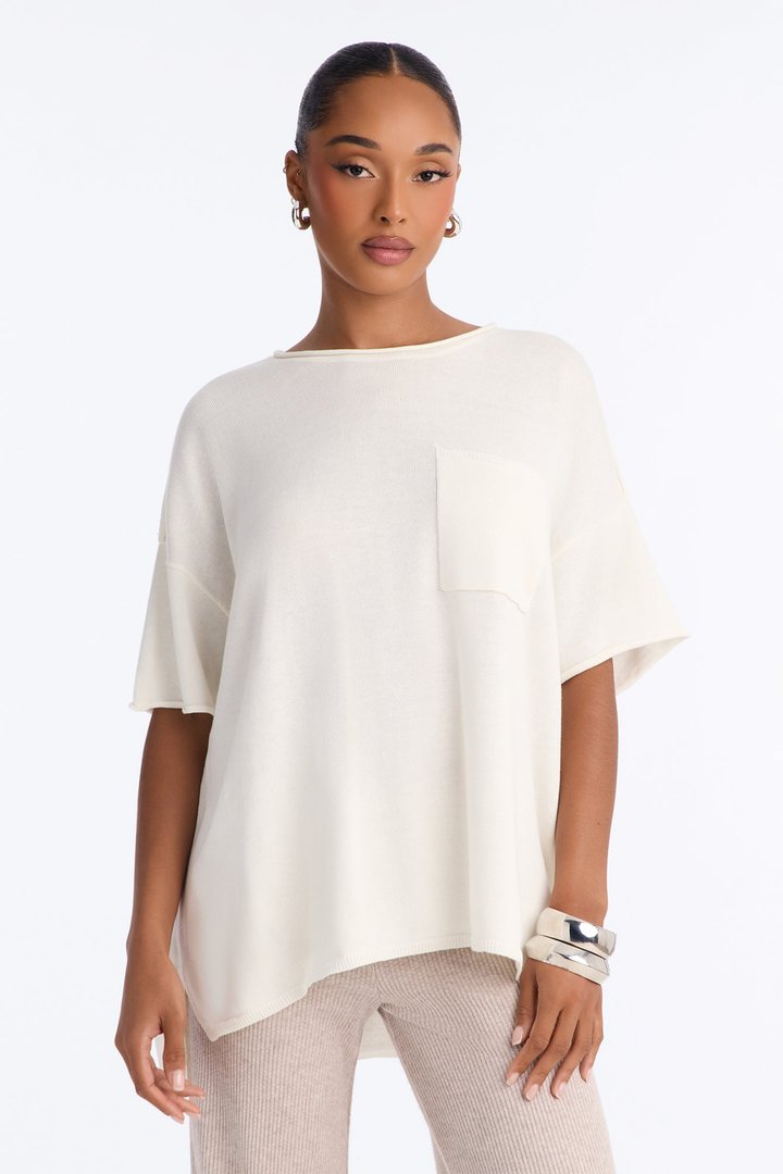 Rory Oversized Scoop Neck T Shirt - Cream