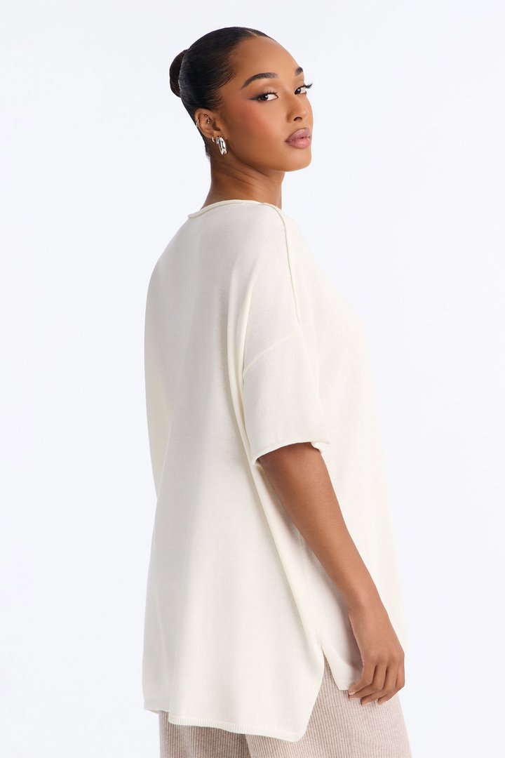 Rory Oversized Scoop Neck T Shirt - Cream