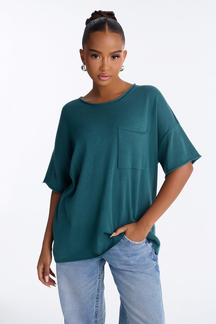 Rory Oversized Scoop Neck T Shirt - Midnight Teal