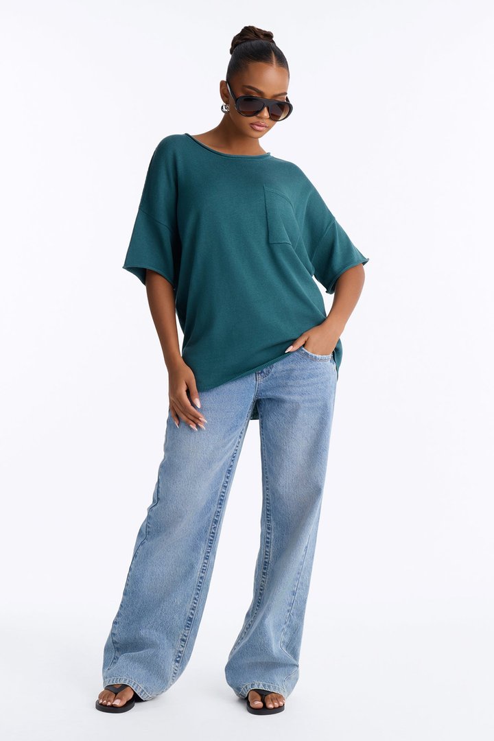 Rory Oversized Scoop Neck T Shirt - Midnight Teal