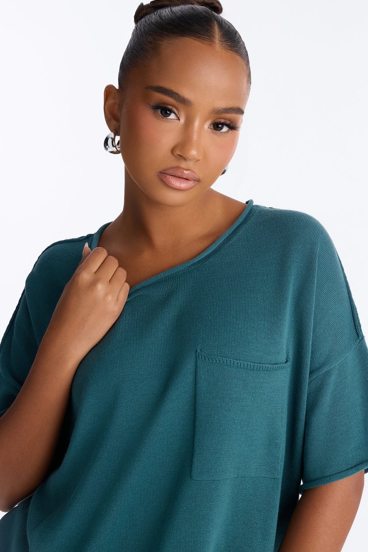 Rory Oversized Scoop Neck T Shirt - Midnight Teal