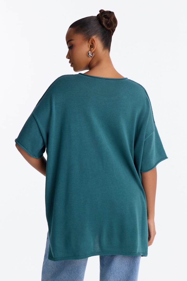 Rory Oversized Scoop Neck T Shirt - Midnight Teal