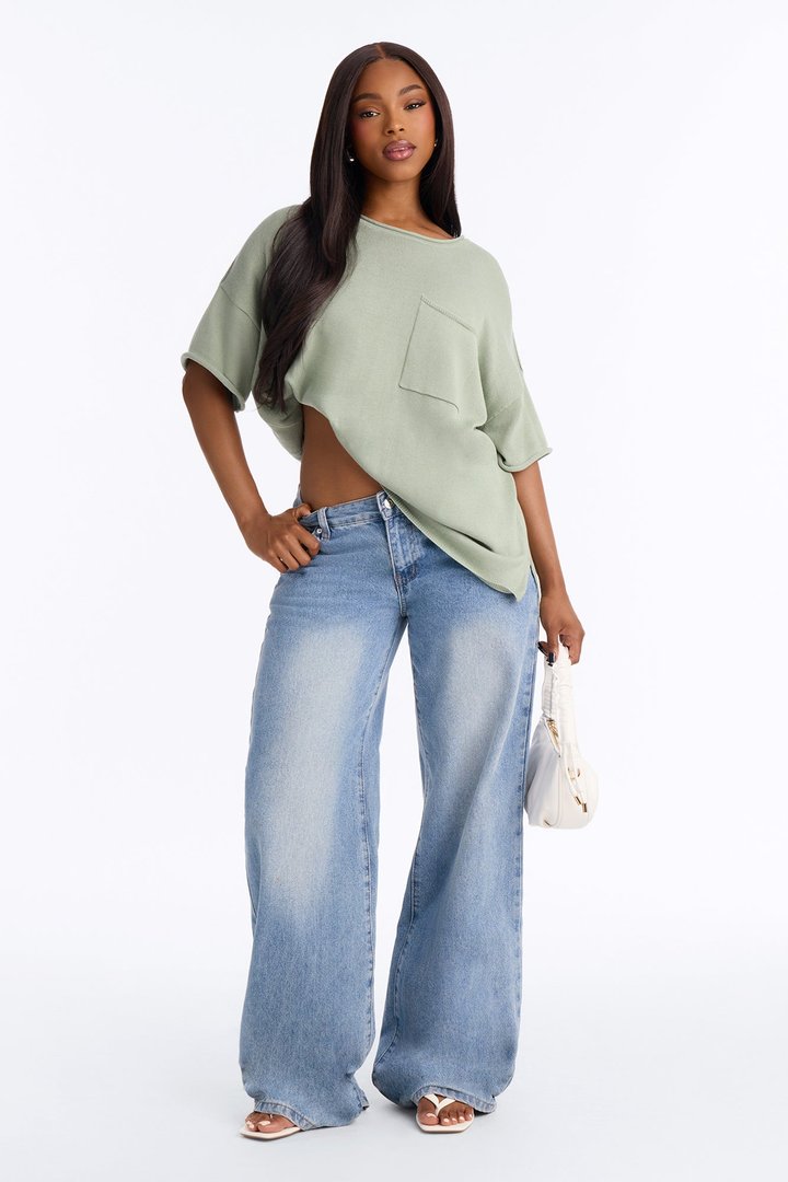 Rory Oversized Scoop Neck T Shirt - Sage