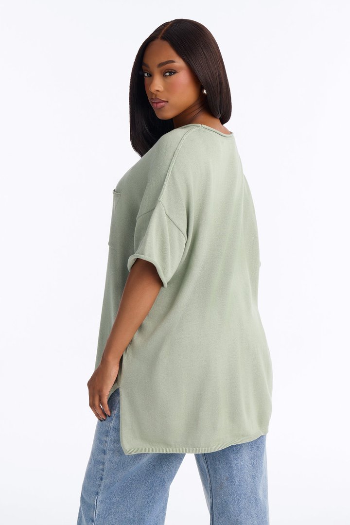 Rory Oversized Scoop Neck T Shirt - Sage