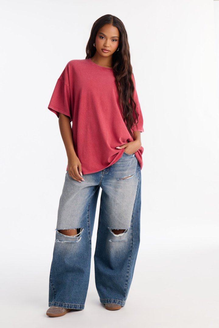 Noah Washed Oversized Short Sleeve T-Shirt - Red