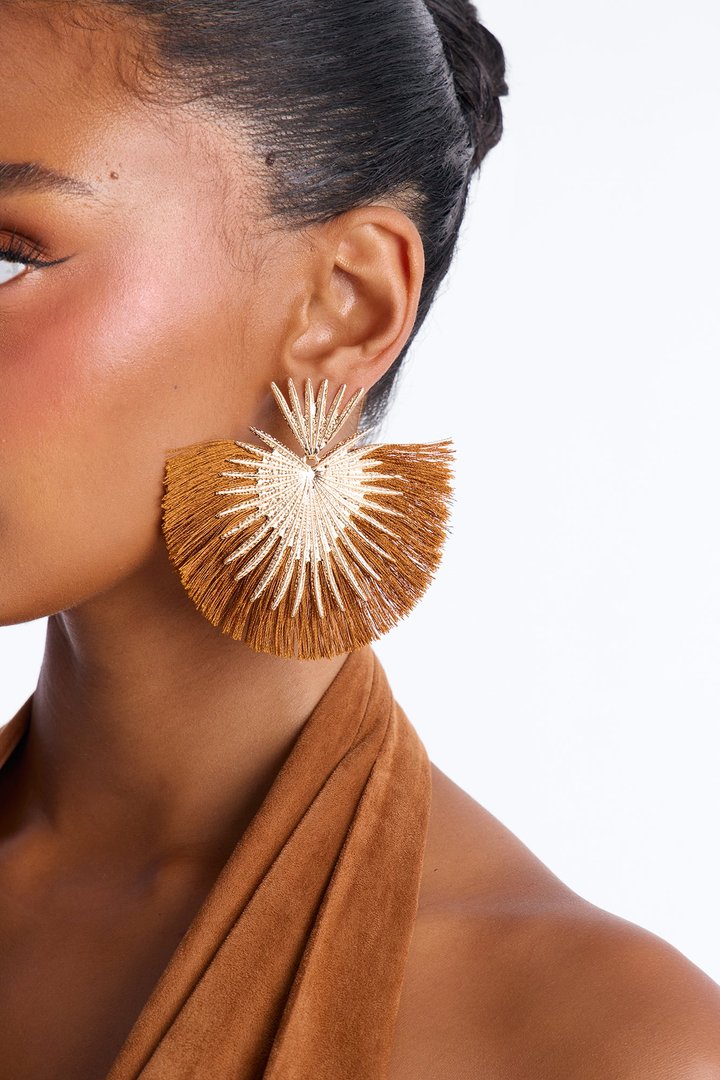 Heart Of Fringe Earrings - Gold/Brown