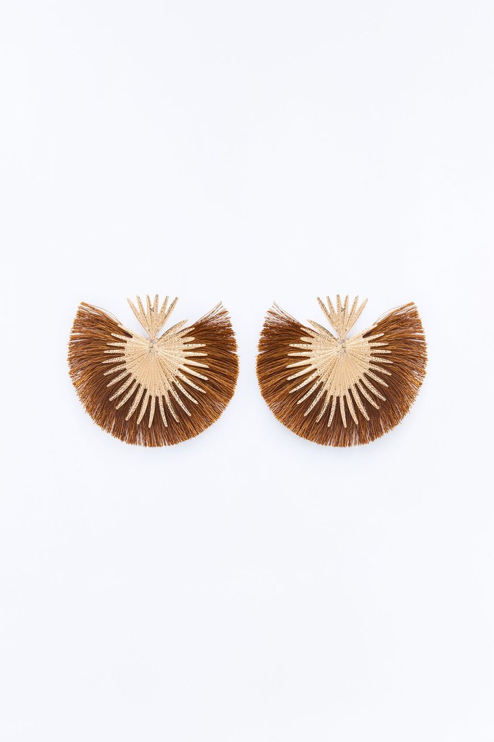 Heart Of Fringe Earrings - Gold/Brown