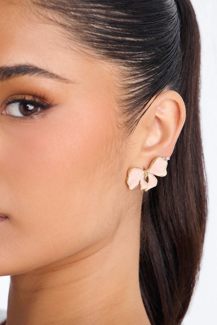 Prettiest Bow Drop Earrings - Pink