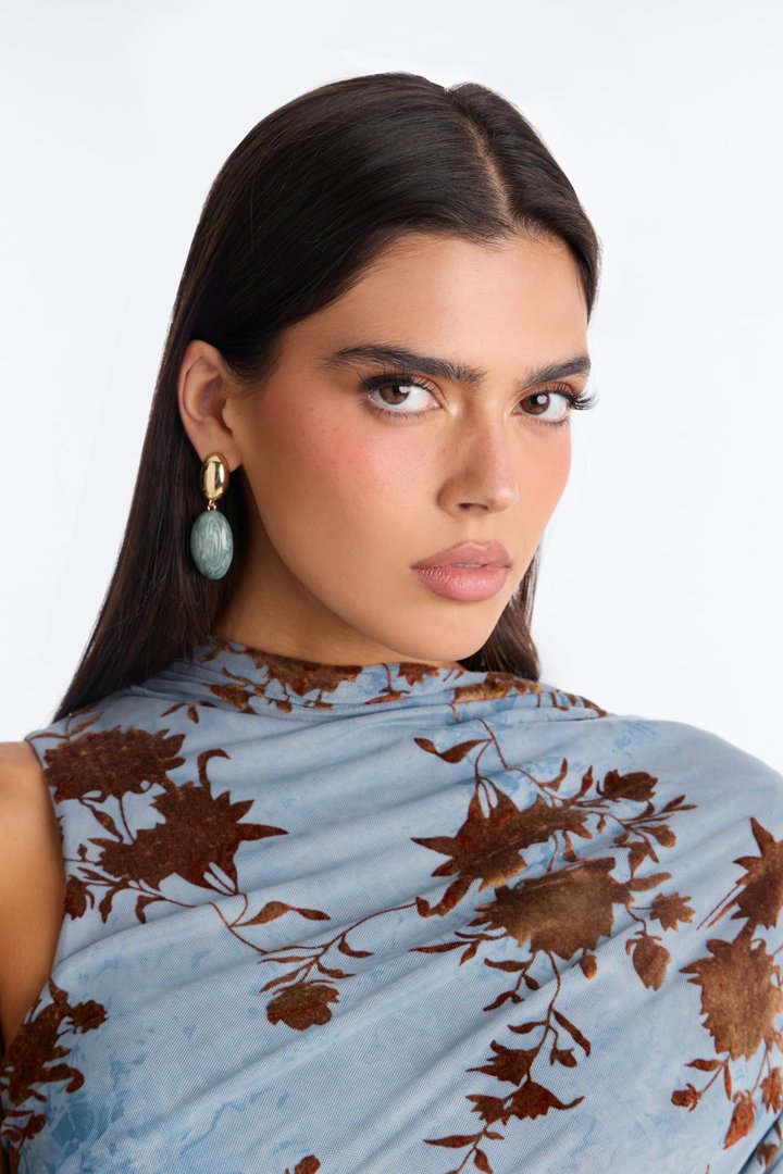 Moonlit Jeweled Drop Earrings - Gold/Blue