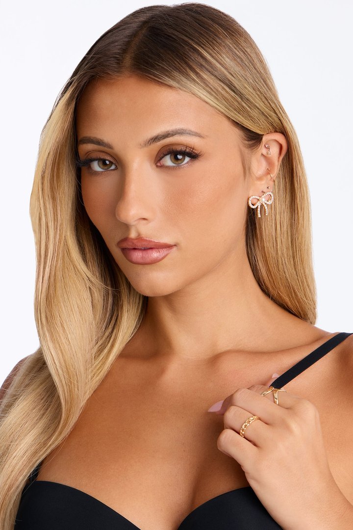 Sweetheart Bow Stud Earrings - Gold