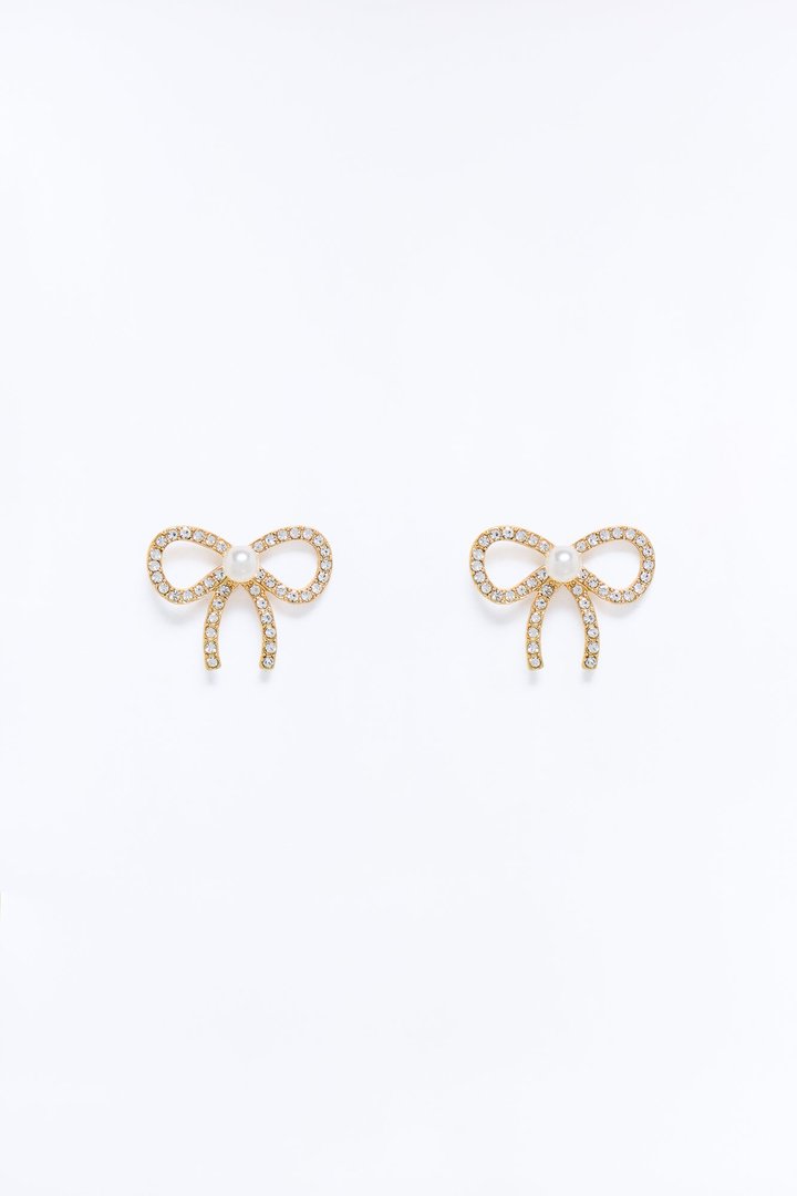 Sweetheart Bow Stud Earrings - Gold