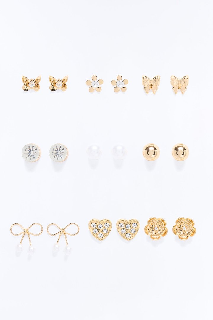 Sugar Charm 9 Pair Multi Earring Set - Gold
