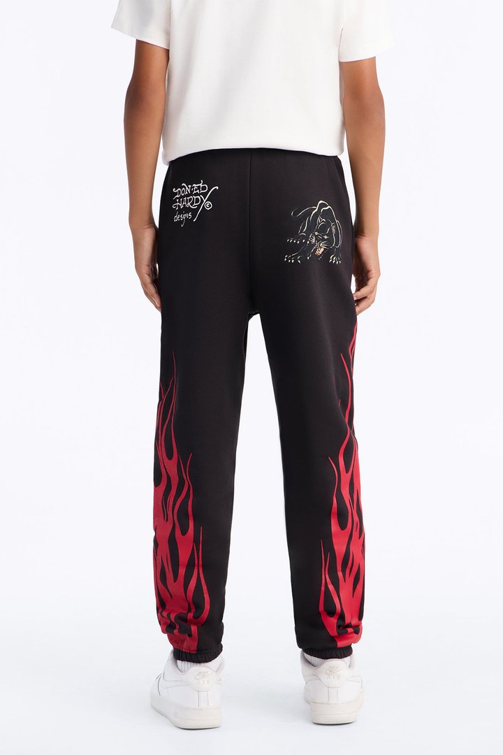 Mini Ed Hardy Flame Unbroken Jogger Pants - Black