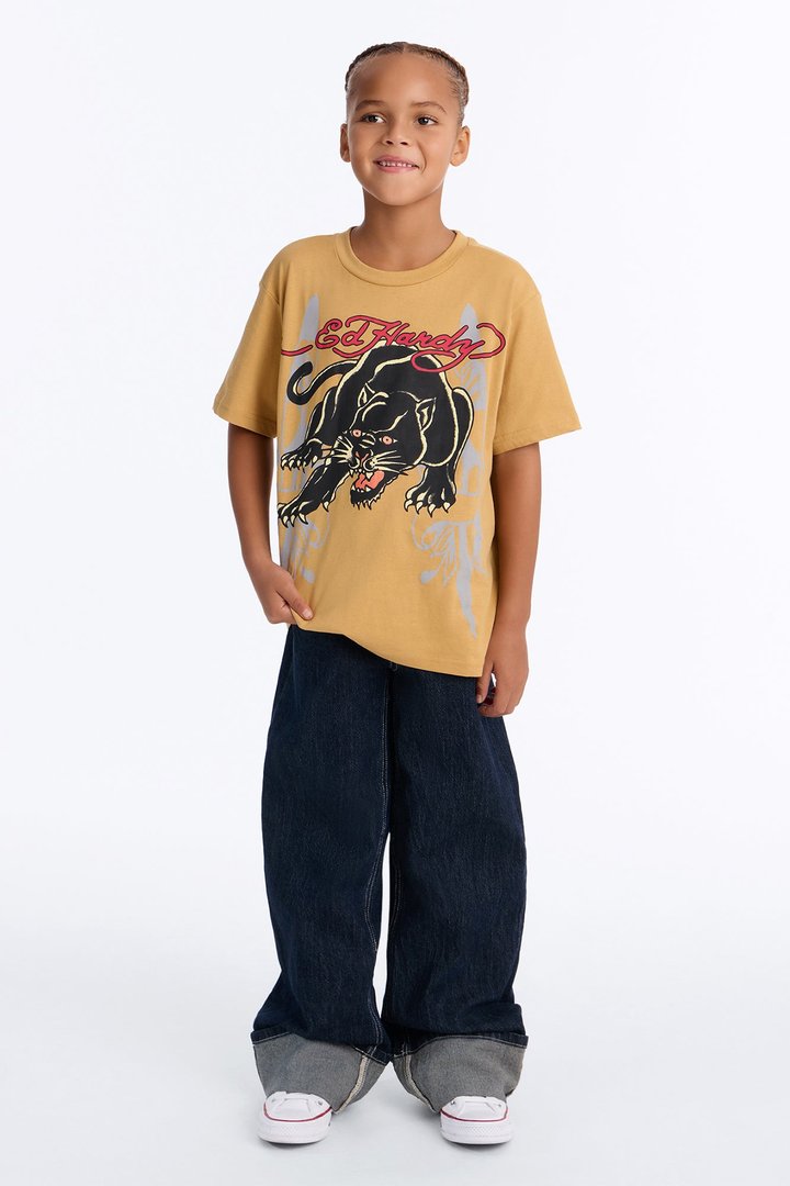 Mini Ed Hardy Powerful Panther Front/Back Short Sleeve Tee - Sand