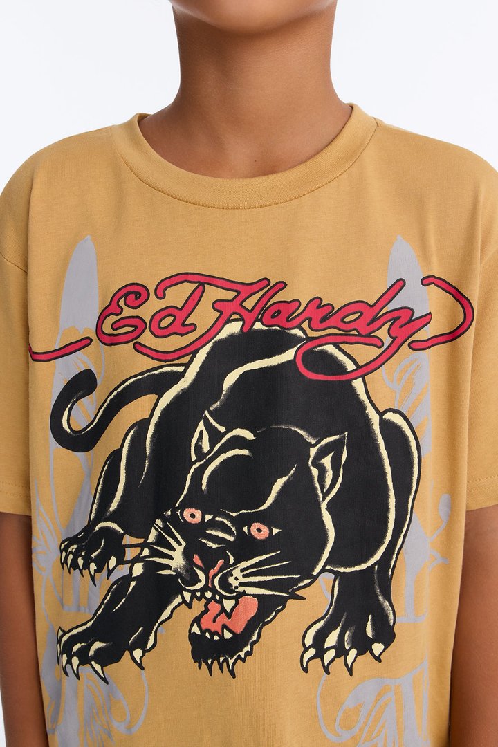 Mini Ed Hardy Powerful Panther Front/Back Short Sleeve Tee - Sand