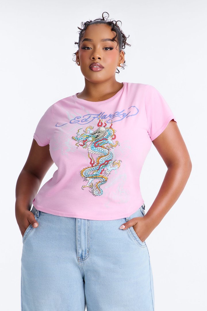 Dragon Flame Ed Hardy Tee - Pink