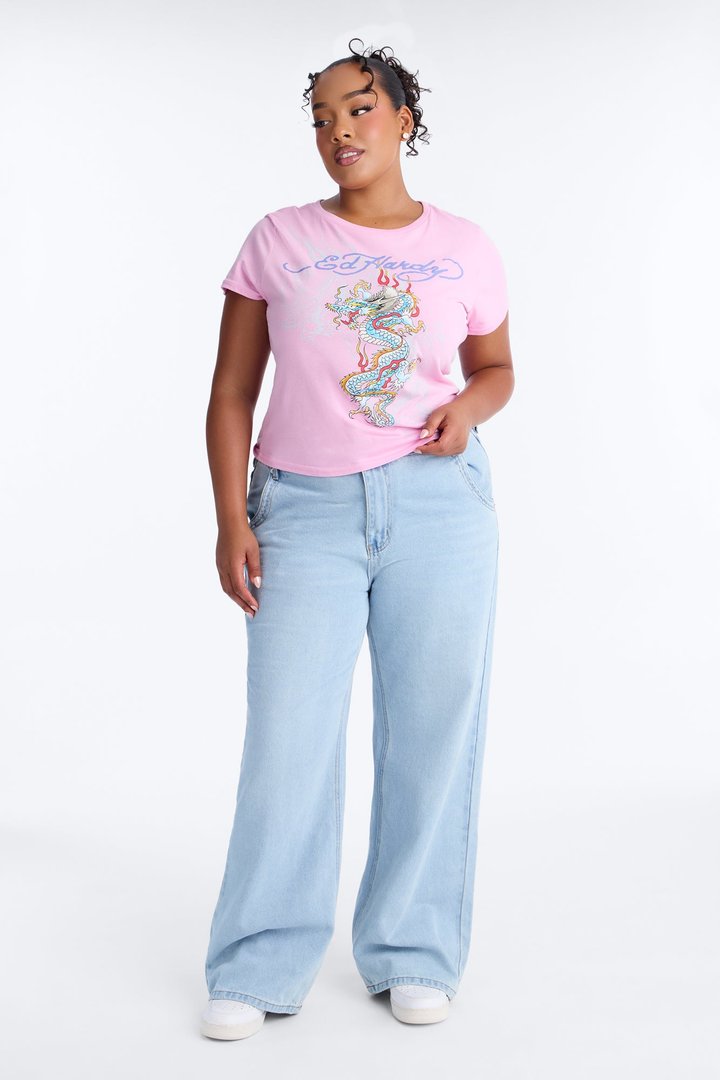 Dragon Flame Ed Hardy Tee - Pink