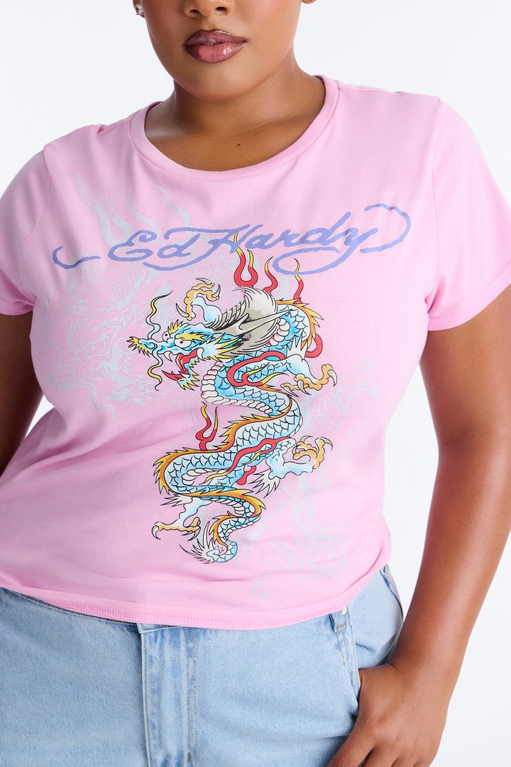 Dragon Flame Ed Hardy Tee - Pink