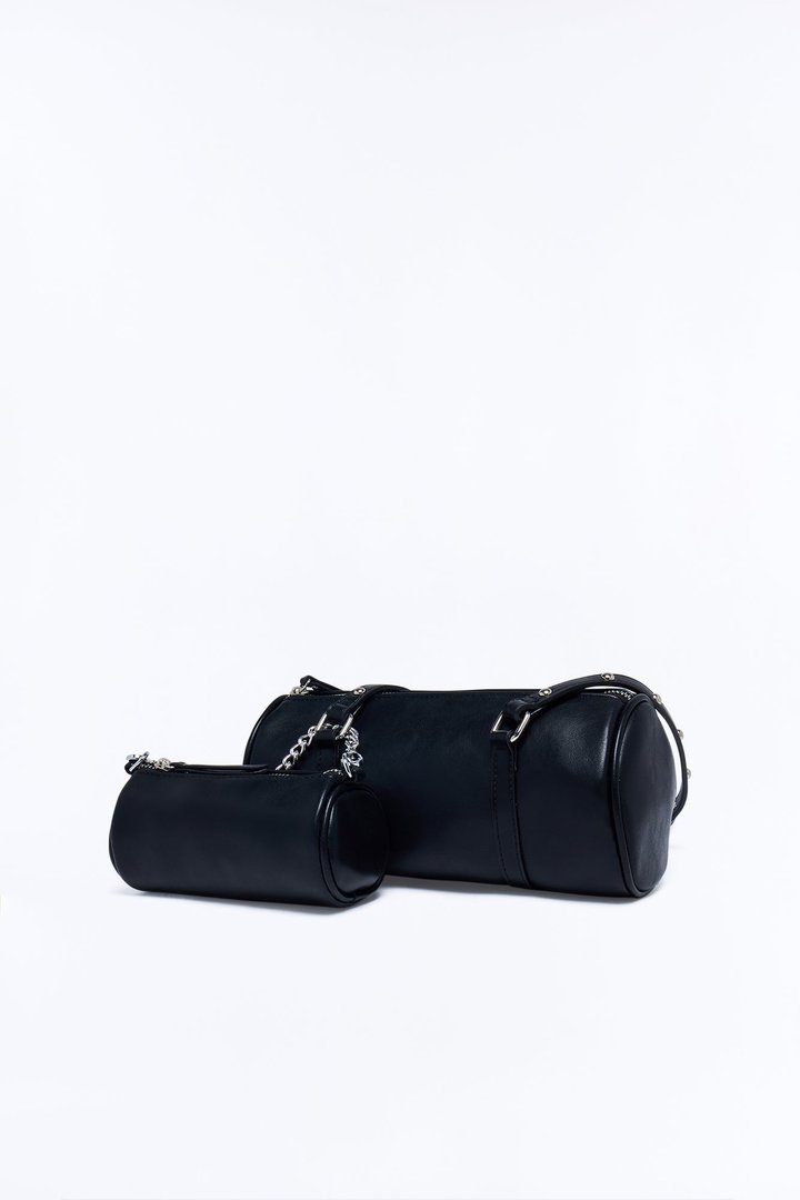 Plus One Faux Leather 2 Piece Shoulder Handbag Set - Black